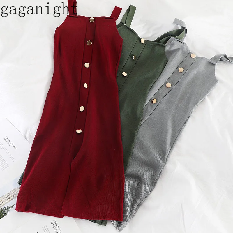 Gaganight Butt Elegant Short Knitted Bodycon Dress Women Spaghetti Strap Summer Dresses Slim Solid Chic Vestidos Korean Split | Женская