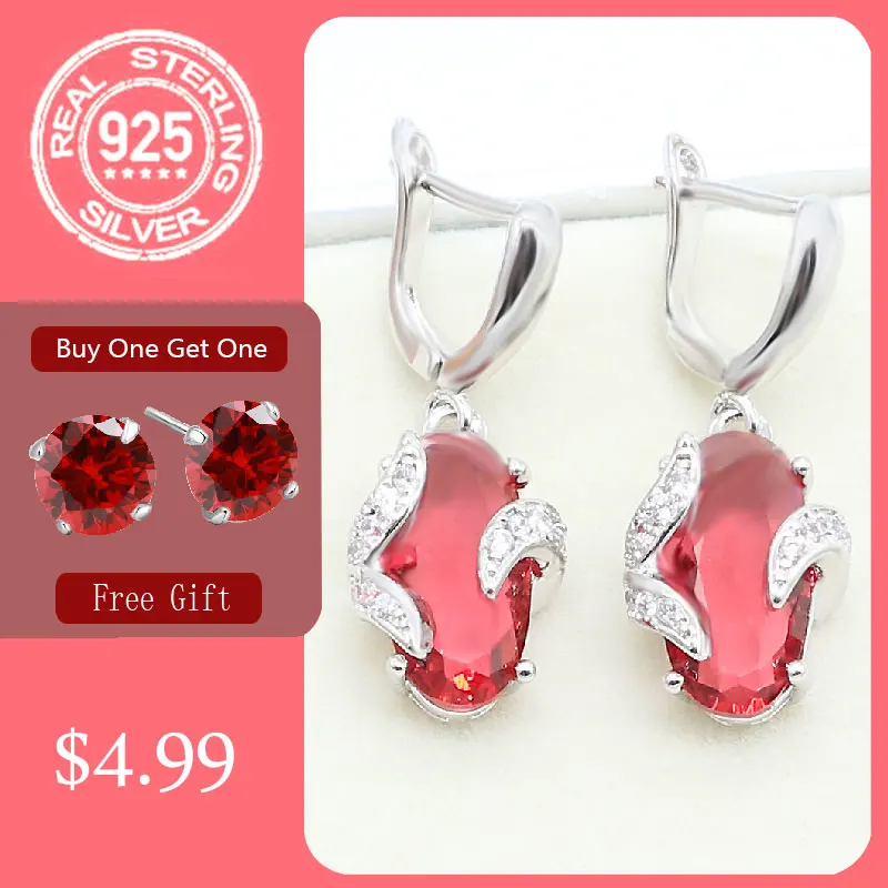 Женские серьги подвески с красным Рубином серебро 925 пробы ювелирные изделия на