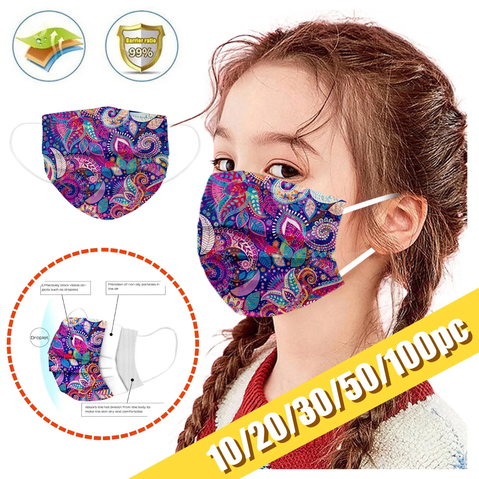 Маска детская трехслойная с фильтром утолщенная маска для лица и рта быстрая