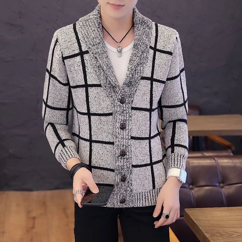 

Mens Sweaters Black Blue Light Gray Lapel Thick Long Sleeve Winter Turn-down Collar Zipper Casual Thick Cardigan Sweater Men