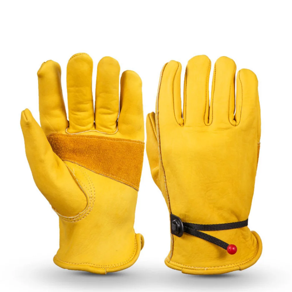 [AETRENDS] Flex Grip Leather Work Gloves Stretchable Wrist Tough Cowhide Working Gloves(Gold, S, M, L, XL) O-0047 - Цвет: Yellow 2