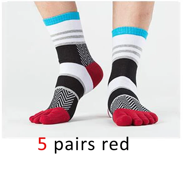 red 5 pairs/lot Mens Summer Cotton Toe Socks Striped Contrast Colorful Patchwork Men Five Finger Socks Free Size Basket Calcetines - Цвет: red