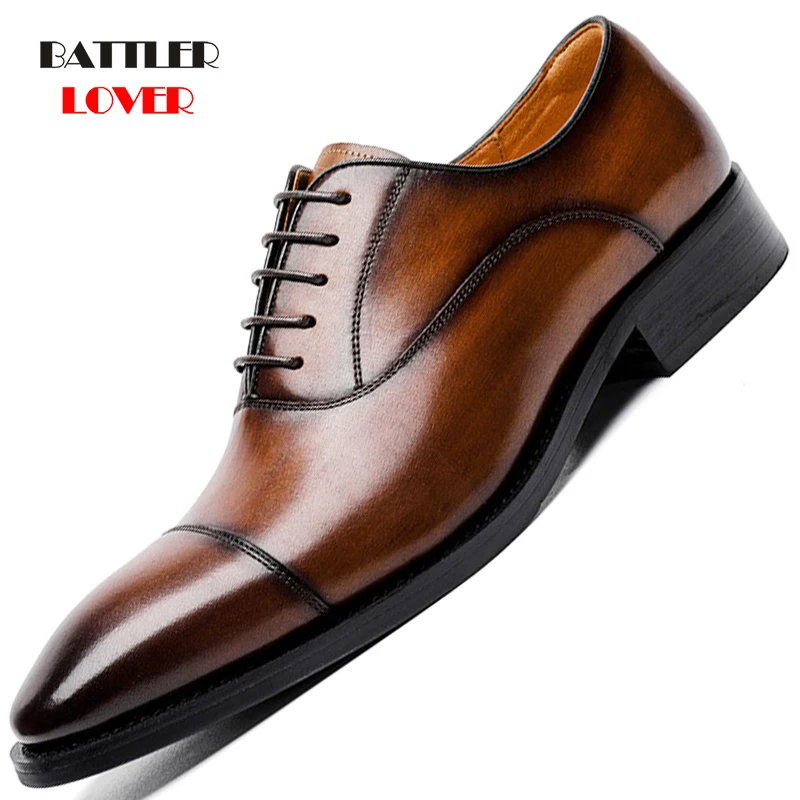 

Full Grain Genuine Leather Business Dress Shoes For Men Retro Cow Leather Oxford Shoes Male Wedding Dinner Office Formal Shoes