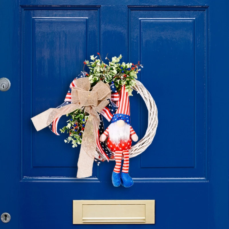 

American Independence Day Rattan Circle Garland 40cmPendant-Independence Day Rattan Circle Rudolph Independence Day Decoration