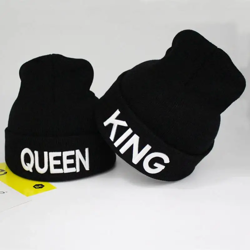 Зимние вязаные шапки для женщин, шапки с надписью KING QUEEN, шапка в стиле хип-хоп для девушек, осенняя женская теплая бини, Повседневная шапка