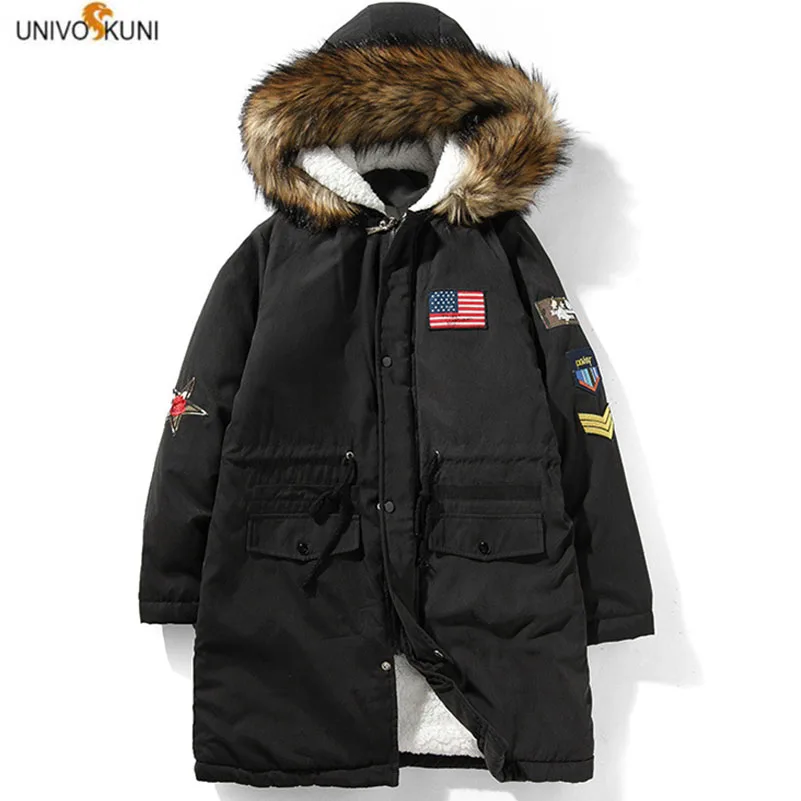 Армейская военная куртка с вышивкой Длинная зимняя меховая капюшоном