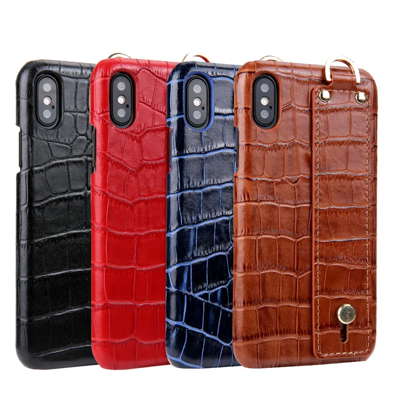 

Genuine Leather Wrist Strap Phone Case For iPhone X XR Xs Max 11 Pro Max Case Shockproof Hard Cover For iPhone 7 8 Plus SE 2020