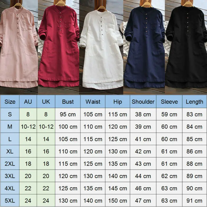 Плюс размер женское хлопковое свободное вечернее платье с длинными рукавами