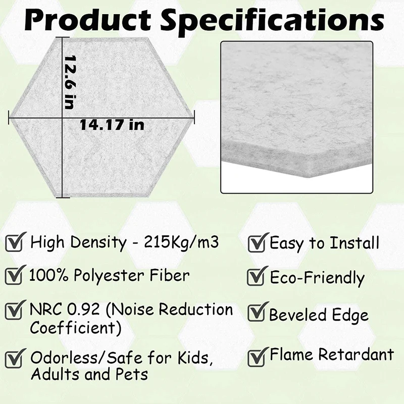 

12 Pcs Hexagon Acoustic Panels Beveled Edge Sound Proof Foam Panels,Sound Proofing Padding,Acoustic Treatment for Studio