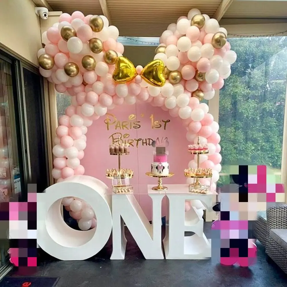 

1set Pink White Gold Latex Air Balloons Garland Arch Kit for Girls Minnie Baby Shower Birthday Wedding Party Decor Supplies