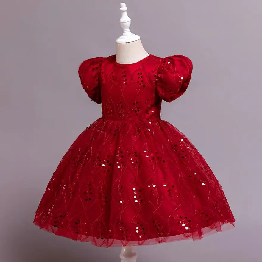 Юбка принцессы для девочки с рукавом-пузырьком детское красное элегантное