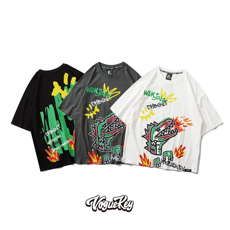 

Men T Shirt Hip Hop Harajuku Streetwear Monster High Street Dinosaur Tshirt Oversize New Cotton Tops Tees Male Couple T-Shirt