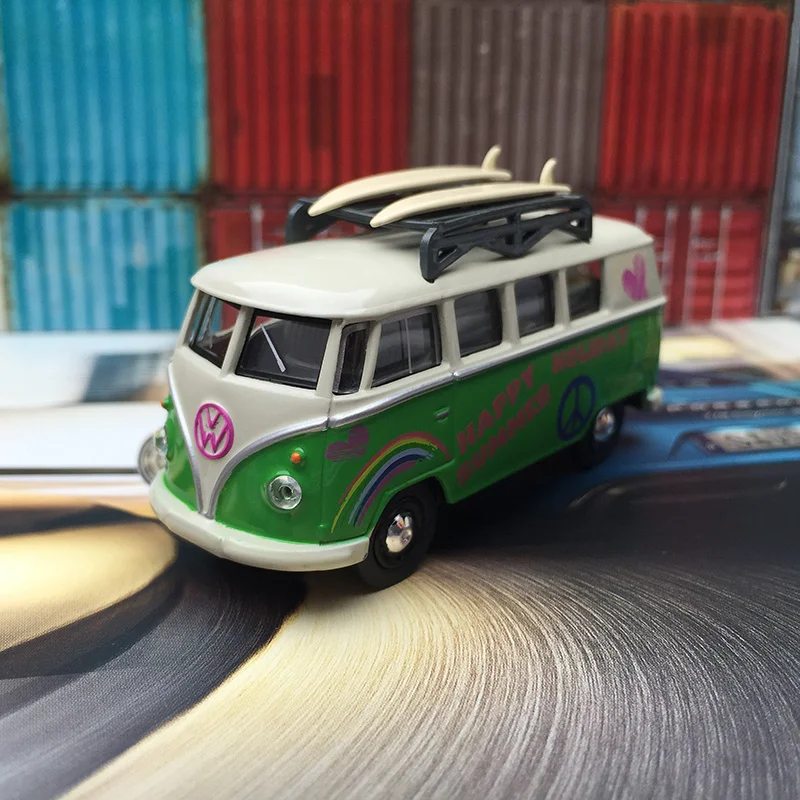 

Модель автомобиля из сплава под давлением VW T1 1/64, коллекционные украшения, подарки для детей