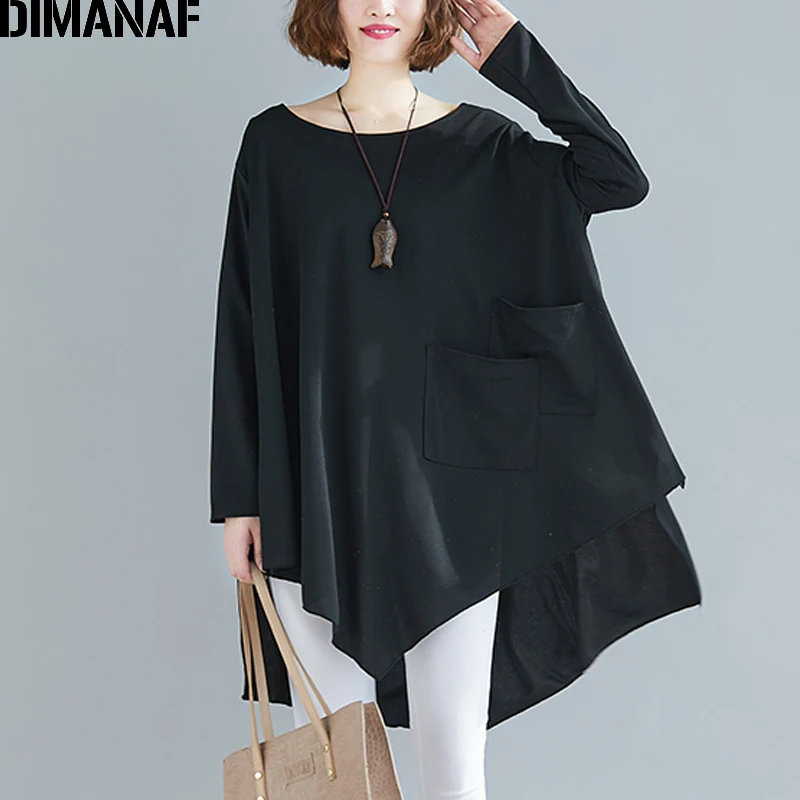 

DIMANAF более Размеры женская блузка Рубашки Дамские топы туника свободного кроя с длинным рукавом размера плюс Размеры одежда на весну и лето ...