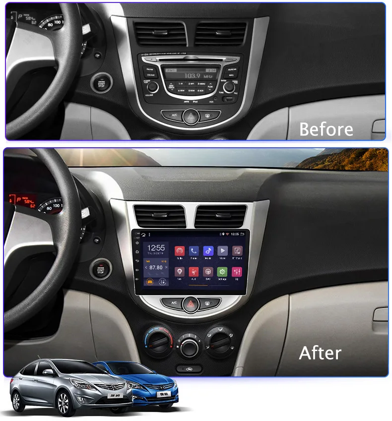 2G ram 32G rom 9 дюймов Android 8.1Car Dvd Gps плеер для Hyundai Accent Verna 2012-2017 Радио Видео навигация |