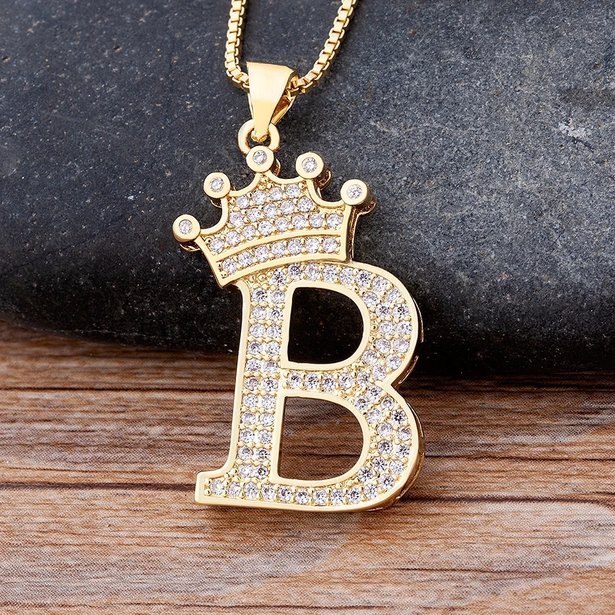 

2021 Top Style 26PCS/Lot From A-Z Crown Initial Letter Necklace High Quality Copper CZ Name Necklaces Charm Family Jewelry Gift