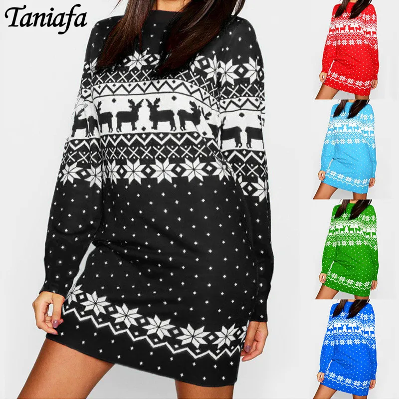 

Женское платье с круглым вырезом, длинным рукавом и рождественским принтом