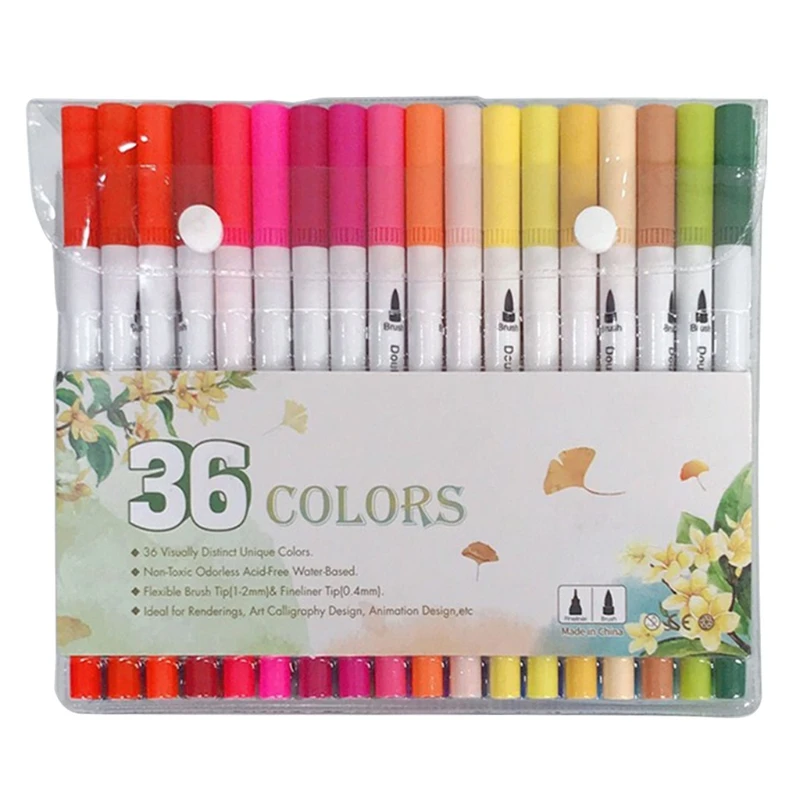 

Dual Tip Brush Pens 36 Colors Fine Point & Brush Pens Colored Makers for Adult K3KB