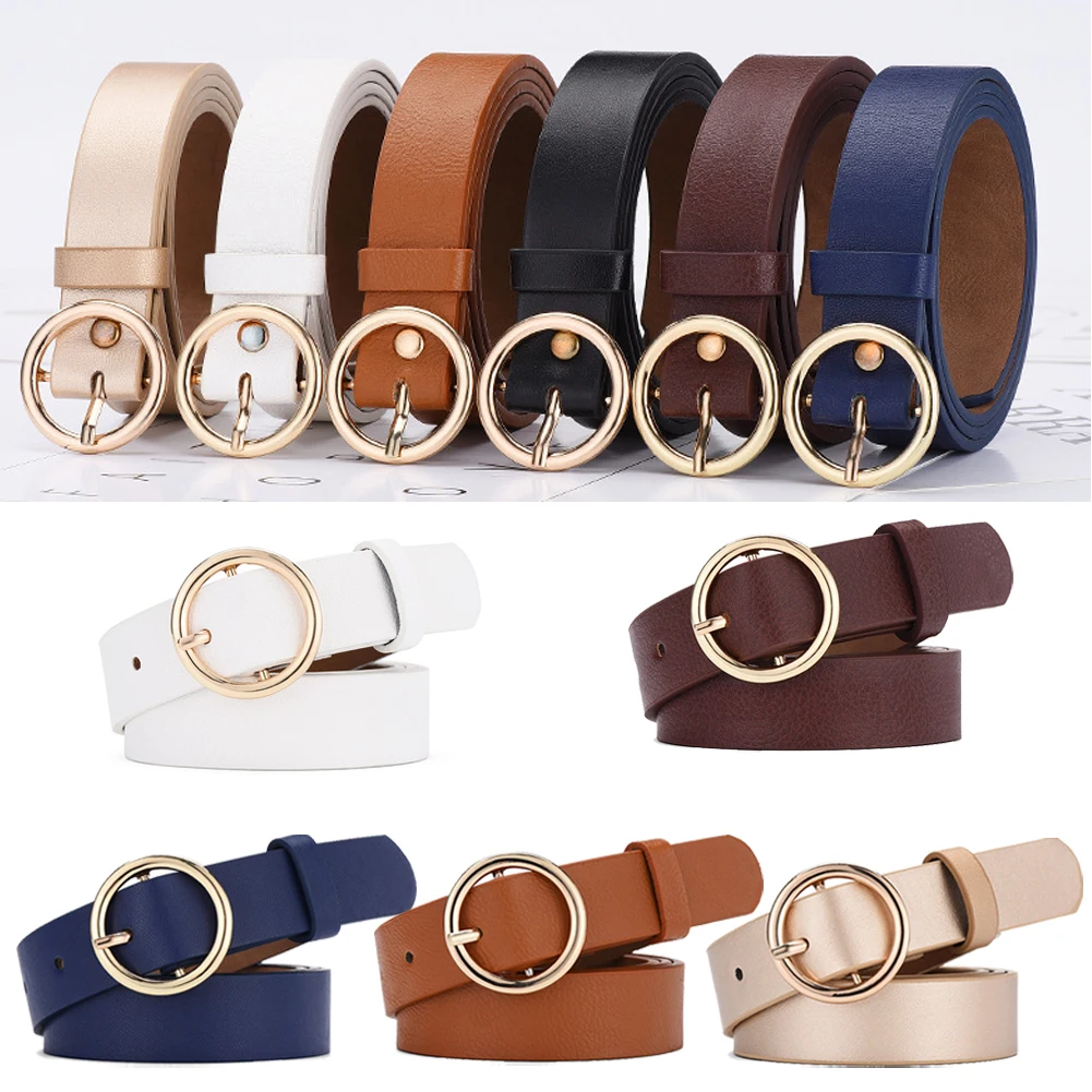 New Classic Women's Leather Belt Fashion Vintage Solid Waistband Wide Belts 1pcs Unisex Round Buckle Trouser Strap Accessories
