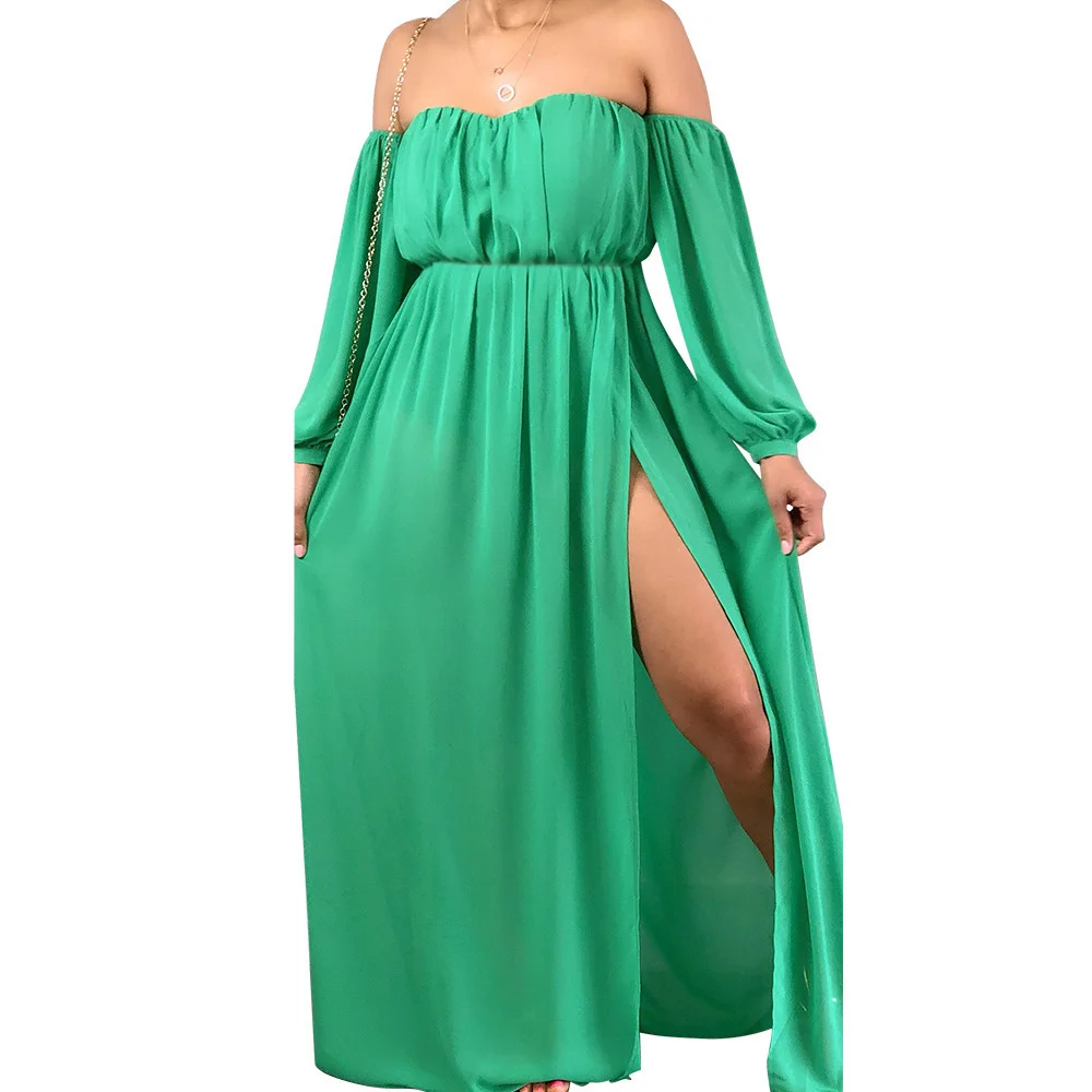 Женское богемное платье с длинным рукавом однотонное длинное открытой спиной и