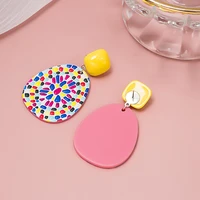 acrylic colorful graffiti marble pattern ethnic styler earrings accessory jewelry