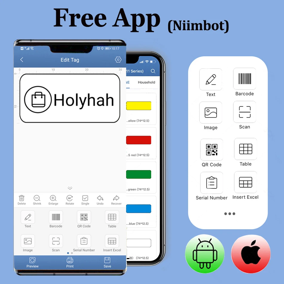 Беспроводной принтер для этикеток Niimbot D11 портативный карманный Bluetooth