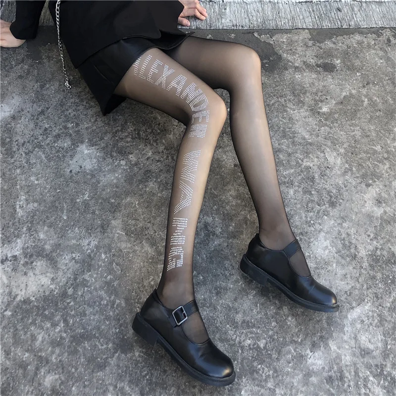 

Черные шелковые чулки стразы, Модные женские колготки, Сексуальное белье с буквой JK, колготки