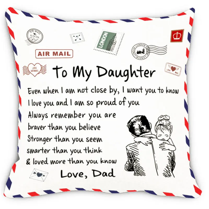 

Letter Pattern Cushion Cover To My Daughter/Son/Wife/Grandson/Mom Air Mail Sofa Bed Back Cushion Case Soft Cozy Pillow Cover