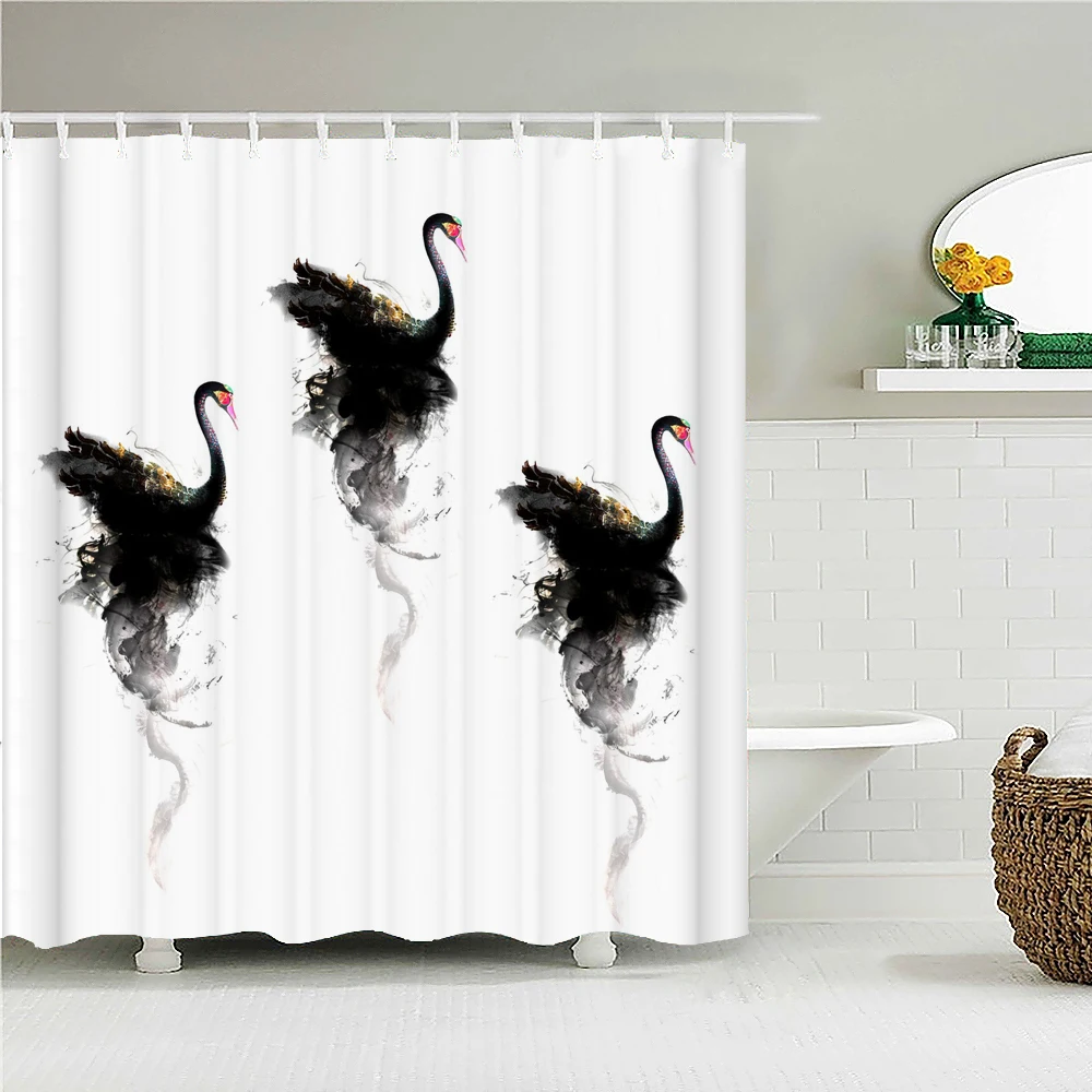 

Colorful Swan Birds Flowers Trees Shower Curtain Bathroom Curtains Flower Waterproof Polyeste Fabric Bathtub Decor With Hooks