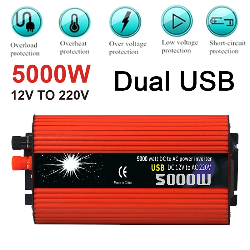 Двойной USB 5000 Вт DC 12 В в AC 220 В портативный автомобильный инвертор зарядное устройство конвертер адаптер DC 12 В AC 220 Модифицированная синусоида