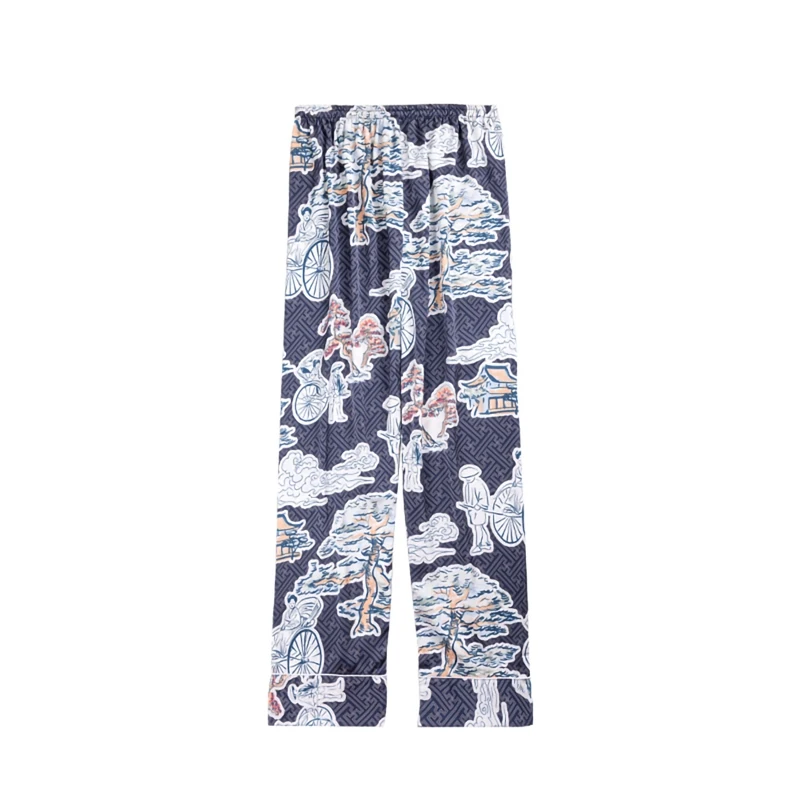 

wholesale Decorative patter Sleep Bottoms Casual Loose Men's Satin Silk Pijama Pants Comfortable Breathable Soft Nightwear