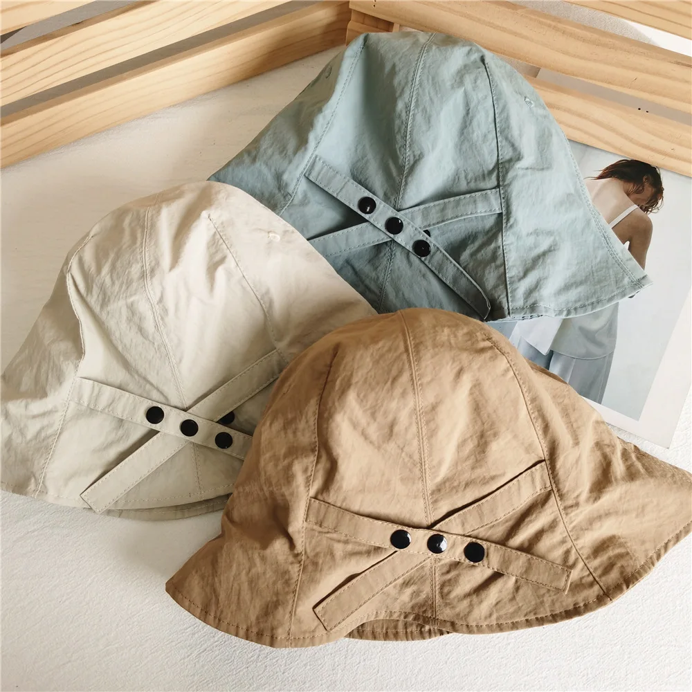 

Button Quick-Drying Bucket Hat Sunscreen Big Brim Sun Hat All-Matching Basin Hat Solid Color Skullcap Female
