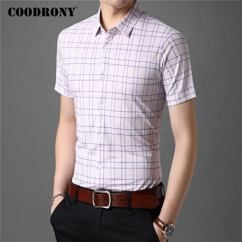 COODRONY Мужская рубашка с коротким рукавом модная классическая в клетку для весны и