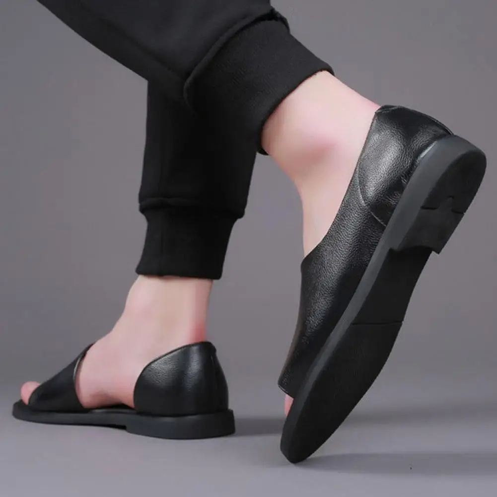 

1 Pair Casual Men Sandals Solid Color Wear-resistant No Shoelaces Roman Anti-slip Open Toe Beach Shoes Footwear for Holiday