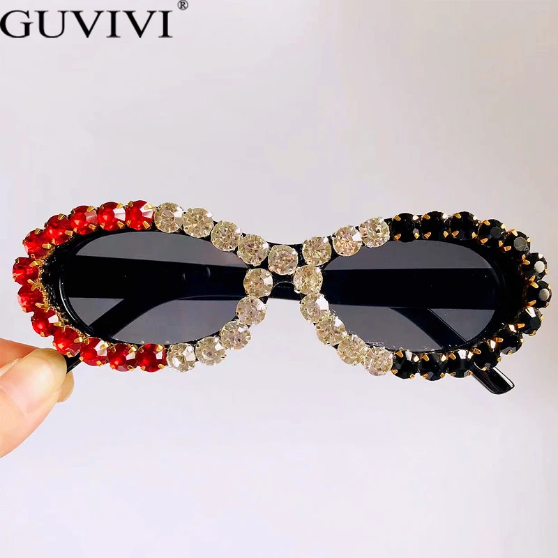 

Овальные Солнцезащитные очки в стиле ретро с яркими кристаллами, роскошные брендовые дизайнерские очки Стразы с декоративными цветами для ...