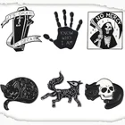 Черные эмалевые заколки в стиле панк с изображением гроба Жнеца, кошки, черепа, руки, ладони, лацкана, броши, значки, значки, оптовая продажа, заколки, готические украшения