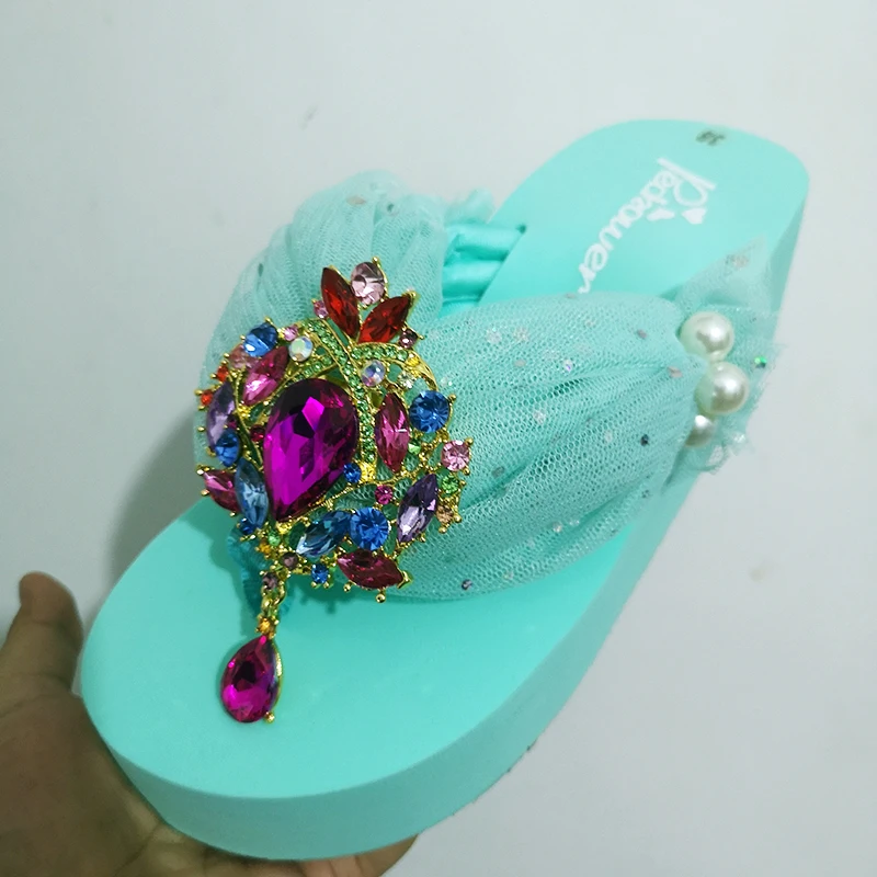 HAHAFLOWER/Новинка летние блестящие шлепанцы ручной работы на толстой подошве