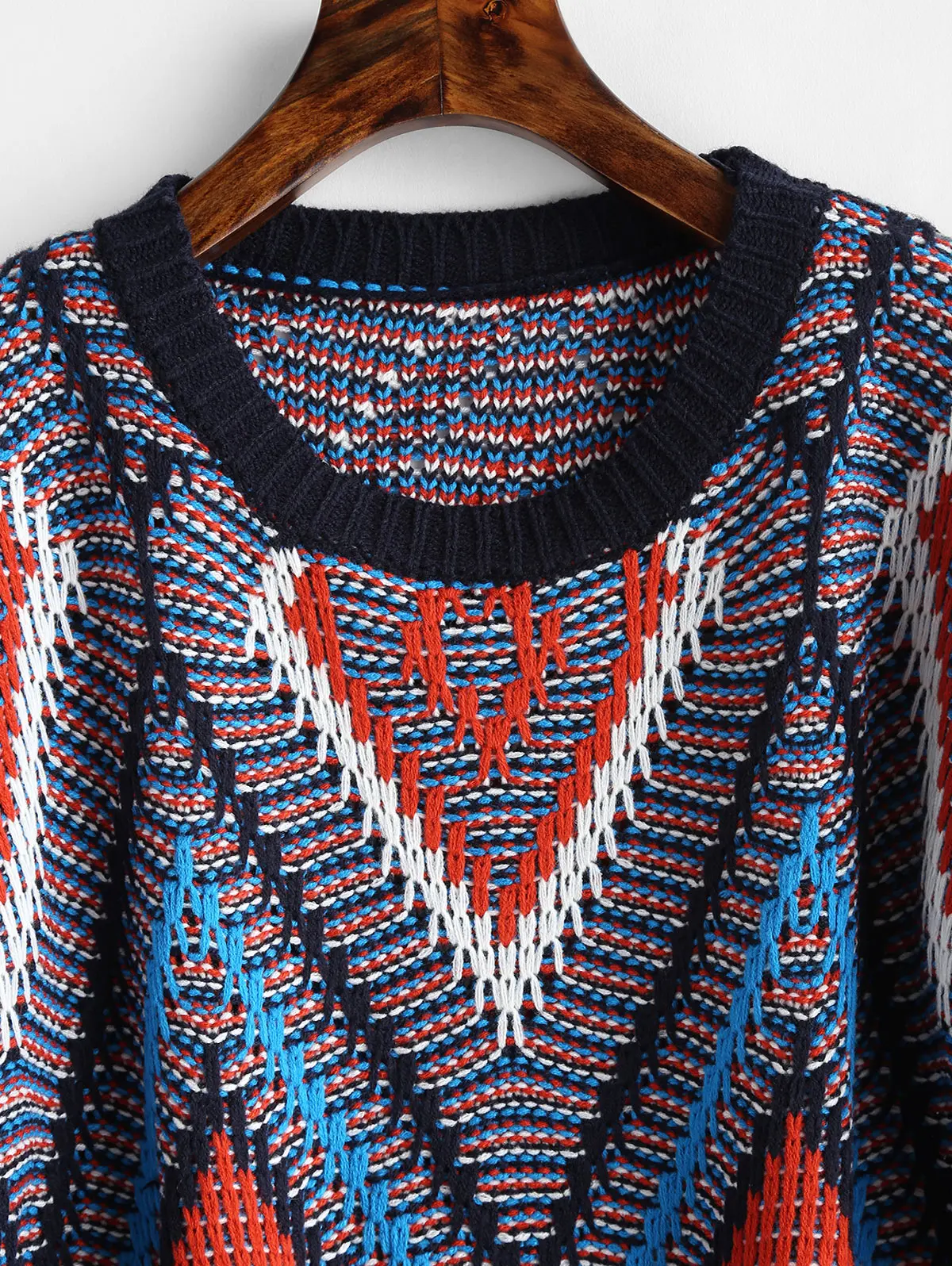 ZAFUL Loose Geometric Graphic Sweater Crew Neck Long Sleeve Women Casual Sweaters Cotton Pullovers Tops Autumn Winter | Женская одежда