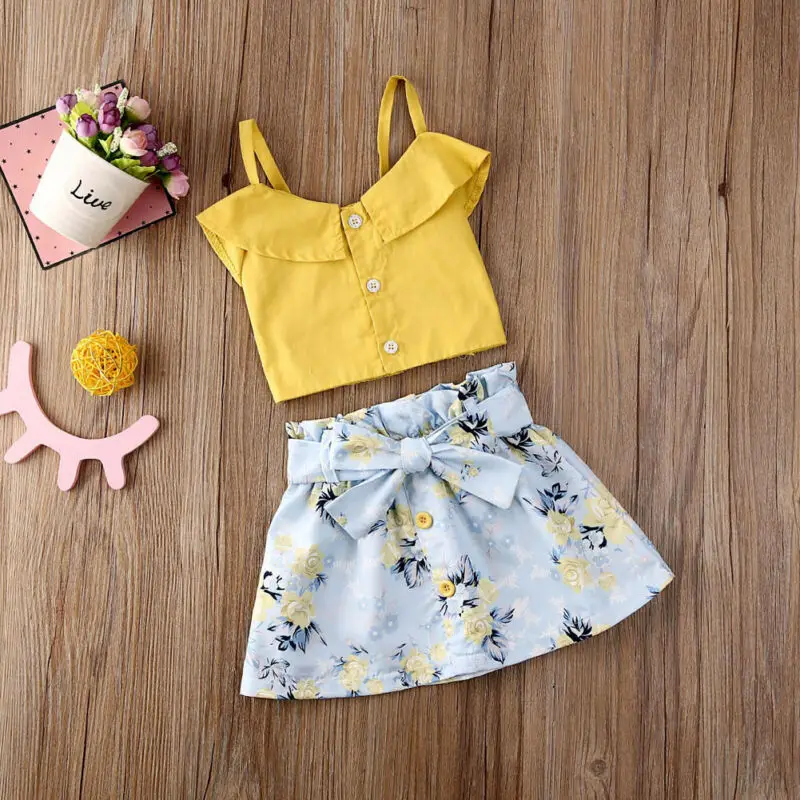 Женские комплекты одежды для маленьких девочек летний топ без рукавов футболка