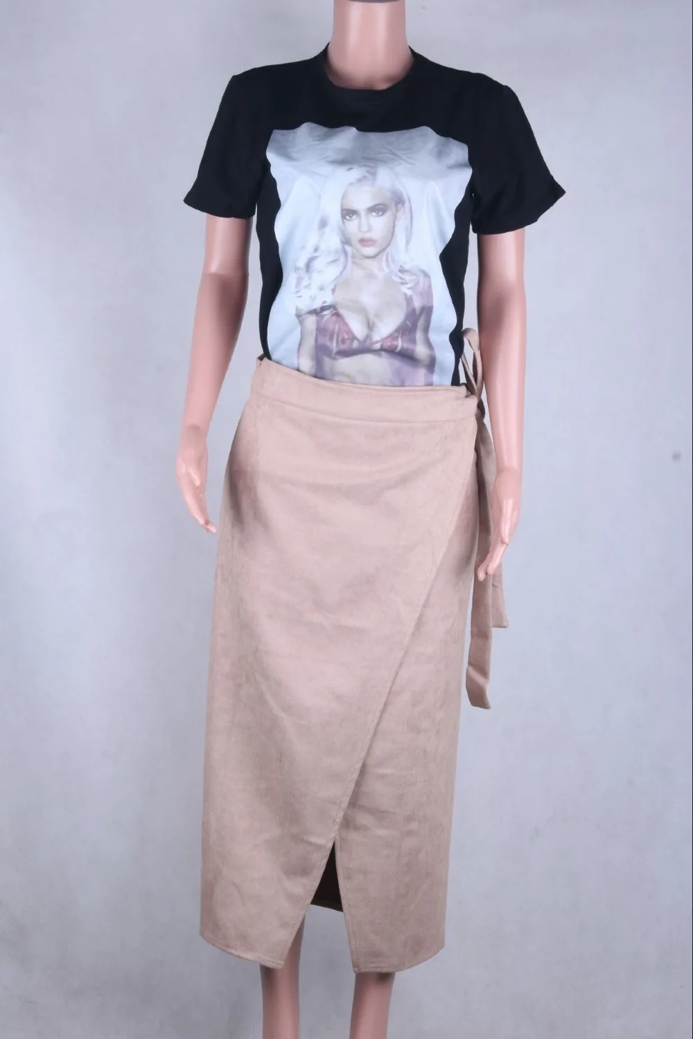 Sexy Elegant Split Hem Skirt Women Office Ladies Mid-culf Suede Long Skirt Women Autumn Winter Lace Up Bandage Skirts Khaki