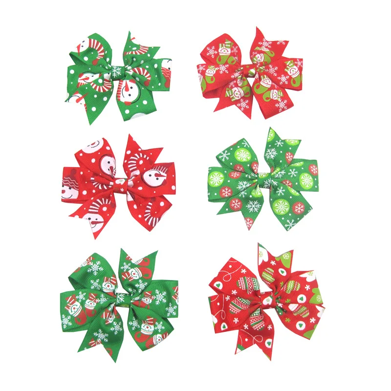 

Children's V-shaped Ribbed Dovetail Bow Christmas Snowman Hairpin Bow Baby Hair Acessories for Girls