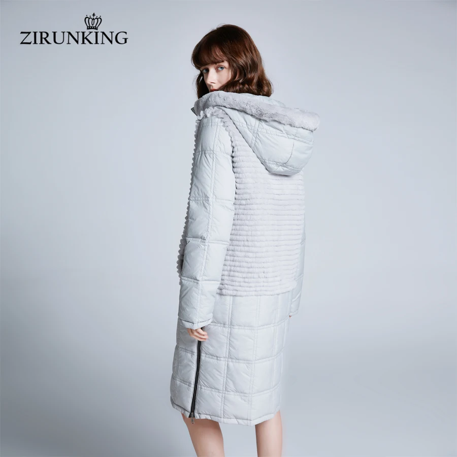 ZIRUNKING женский Настоящий мех кролика с пухом двусторонние Куртки Леди Меховая куртка Женская 90% утиный пух пальто зимнее пальто ZC1903