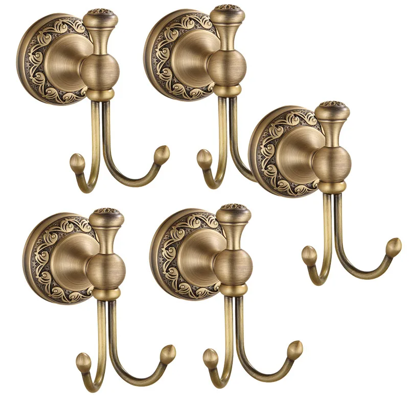 5 Pieces Hook IMPEU двойной крючок для халата, крючки для пальто и полотенец для ванной комнаты настенный, Античная бронзовая отделка - Цвет: 5 Pieces Hook