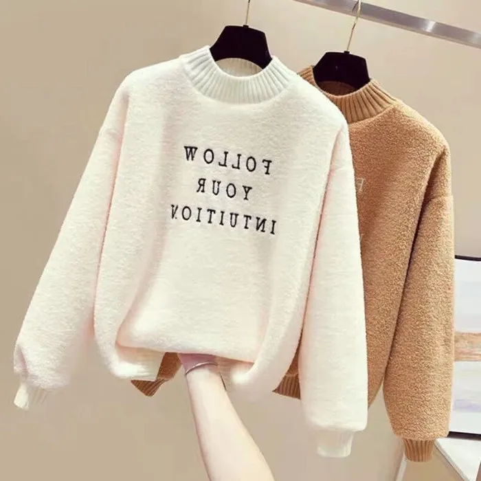 Новый комплект из пушистого пальто ягненка с полувысоким воротником и бархатным