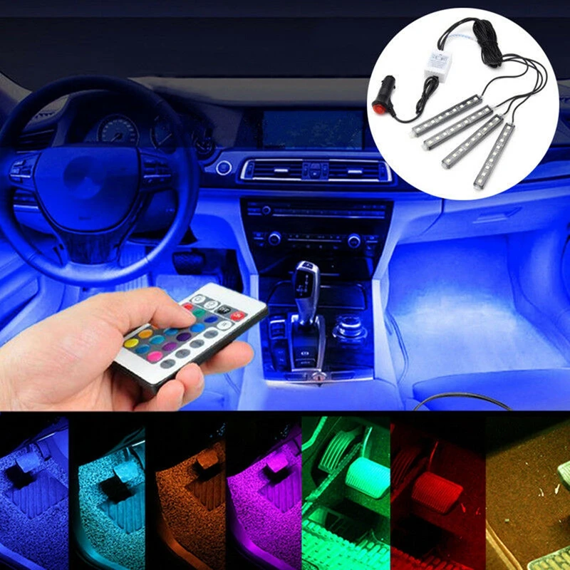 

4X full-color LED interior lighting kit, under the dashboard foot, car atmosphere light, decorative light with seven colors