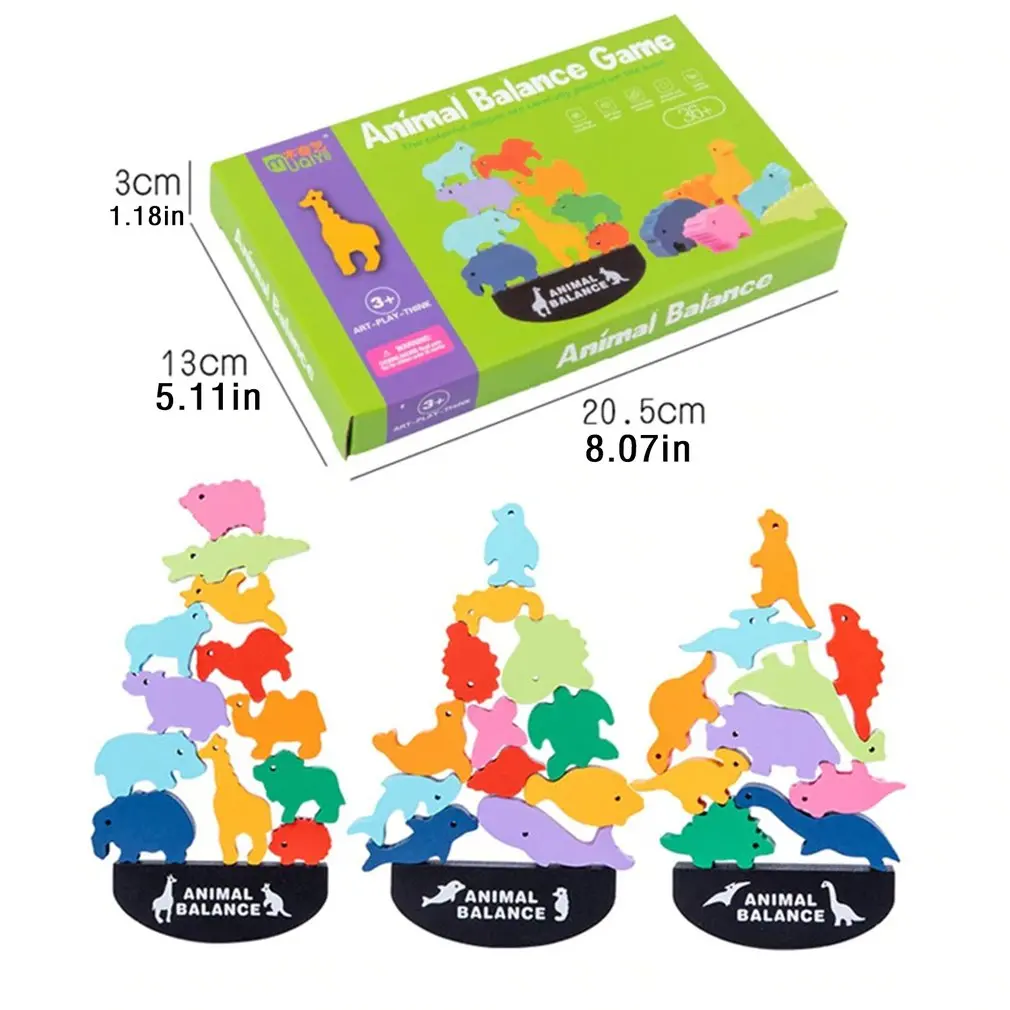 

Children Toys Wooden Animal Balance Blocks Board Games Toy Dinosaur Educational Stacking High Building Block Wood Boy