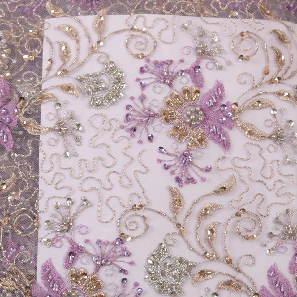 

Heavy Beaded Lace Fabric Wedding,Newest Lace Material for Dresses,French Tulle Net Lace with Beads KS2925B-2