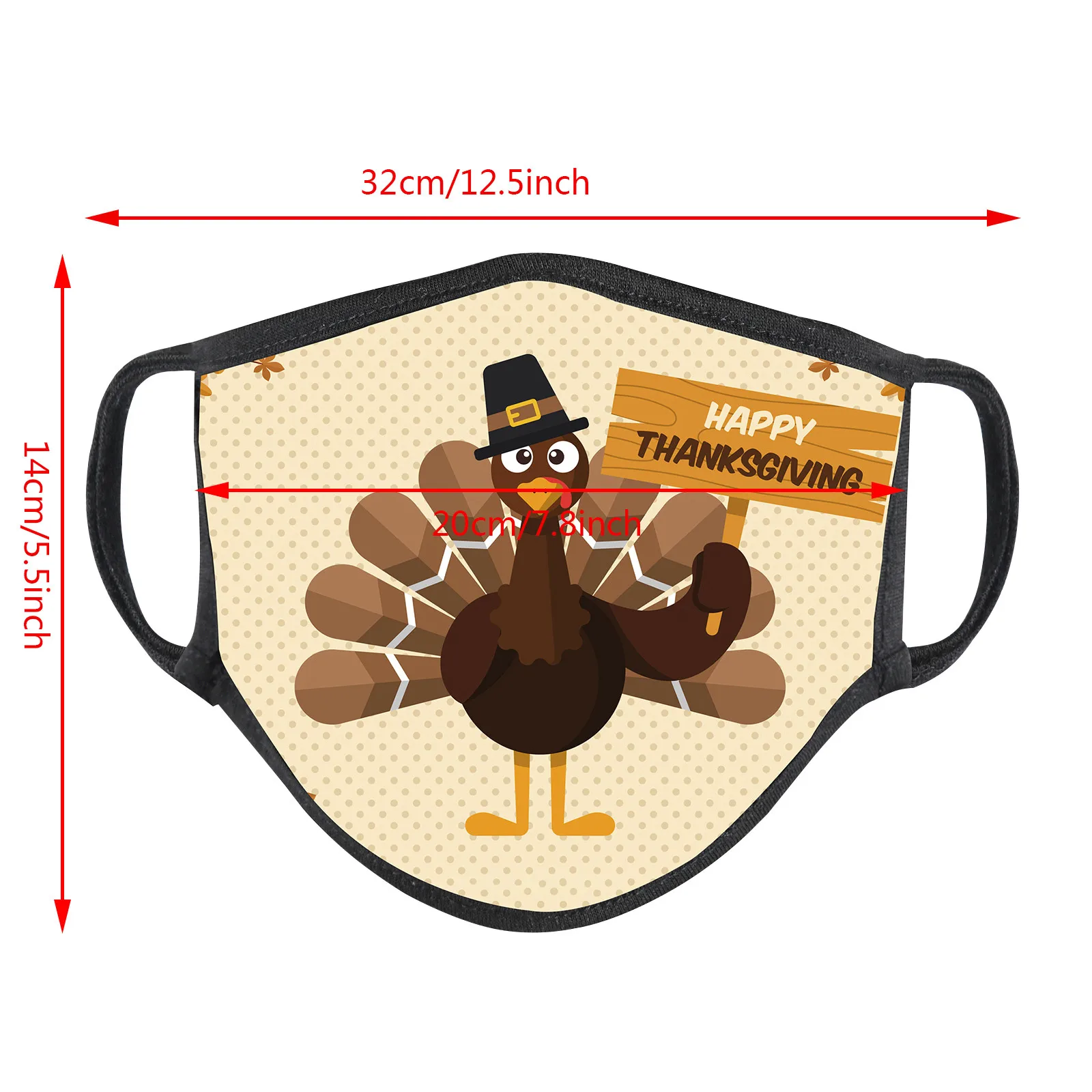 

3pc Thanksgiving Turkey Printing Mascarilla Face Mask Cover Adult Washable Breathable Masks Fashion Windproof Warm Mouth Mask
