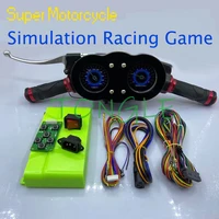 Children's Simulation Motorcycle Racing Arcade Game DIY Kit Includes Motherboard and Wires, LED Handlebars with Gauges