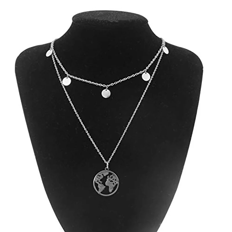Модное золотистое ожерелье с подвеской в виде карты мира простое многослойное